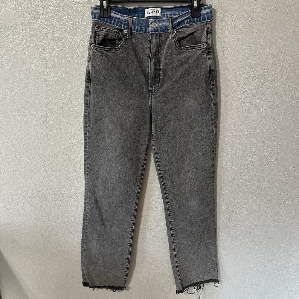 Le Jean Womens Size 28 Blue Gray Colorblock High Rise Straight Leg Jeans Raw Hem